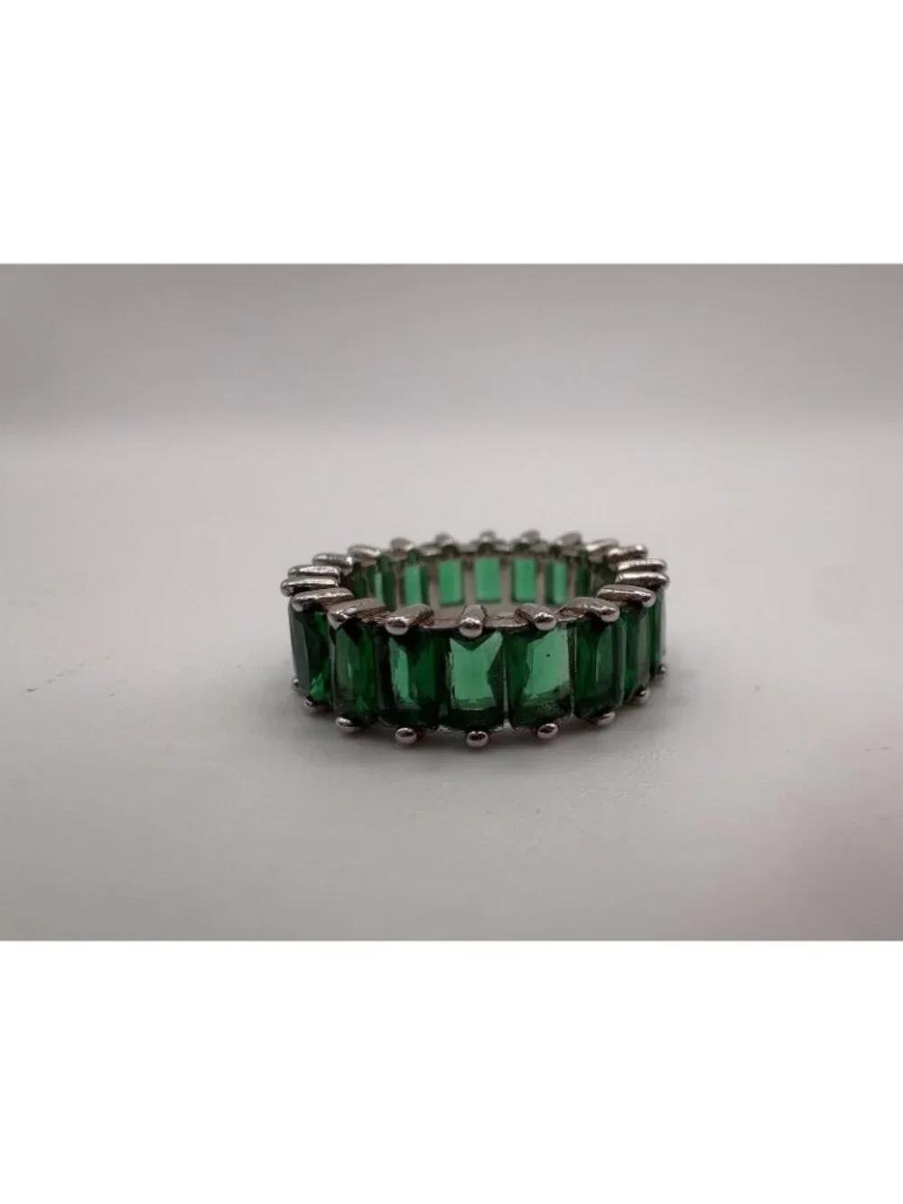 Sterling Silver Faux Emerald Baguette Eternity Band Ring Size 5 Stack